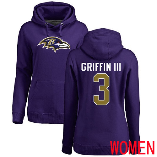 Baltimore Ravens Purple Women Robert Griffin III Name and Number Logo NFL Football 3 Pullover Hoodie Sweatshirt